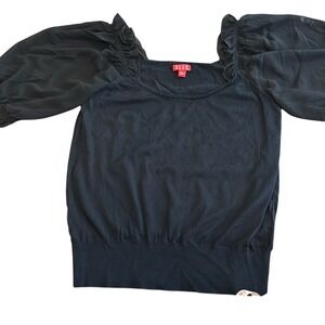 Elle Black Puff Chiffon Sleeve Blouse‎ Size L